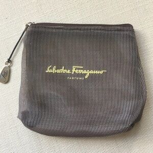 Salvatore Ferragamo Luxury Black Textured Cosmetic First Class Amenities Bag